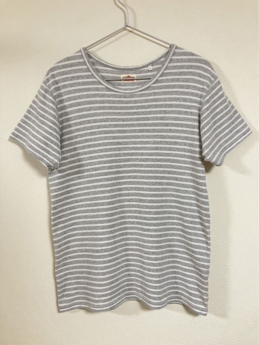 ハリウッドランチマーケット 半袖Tシャツ(フライス/ストレッチ) ホワイト×ライトグレー(ボーダー) 4(XL) 日本製 拍卖