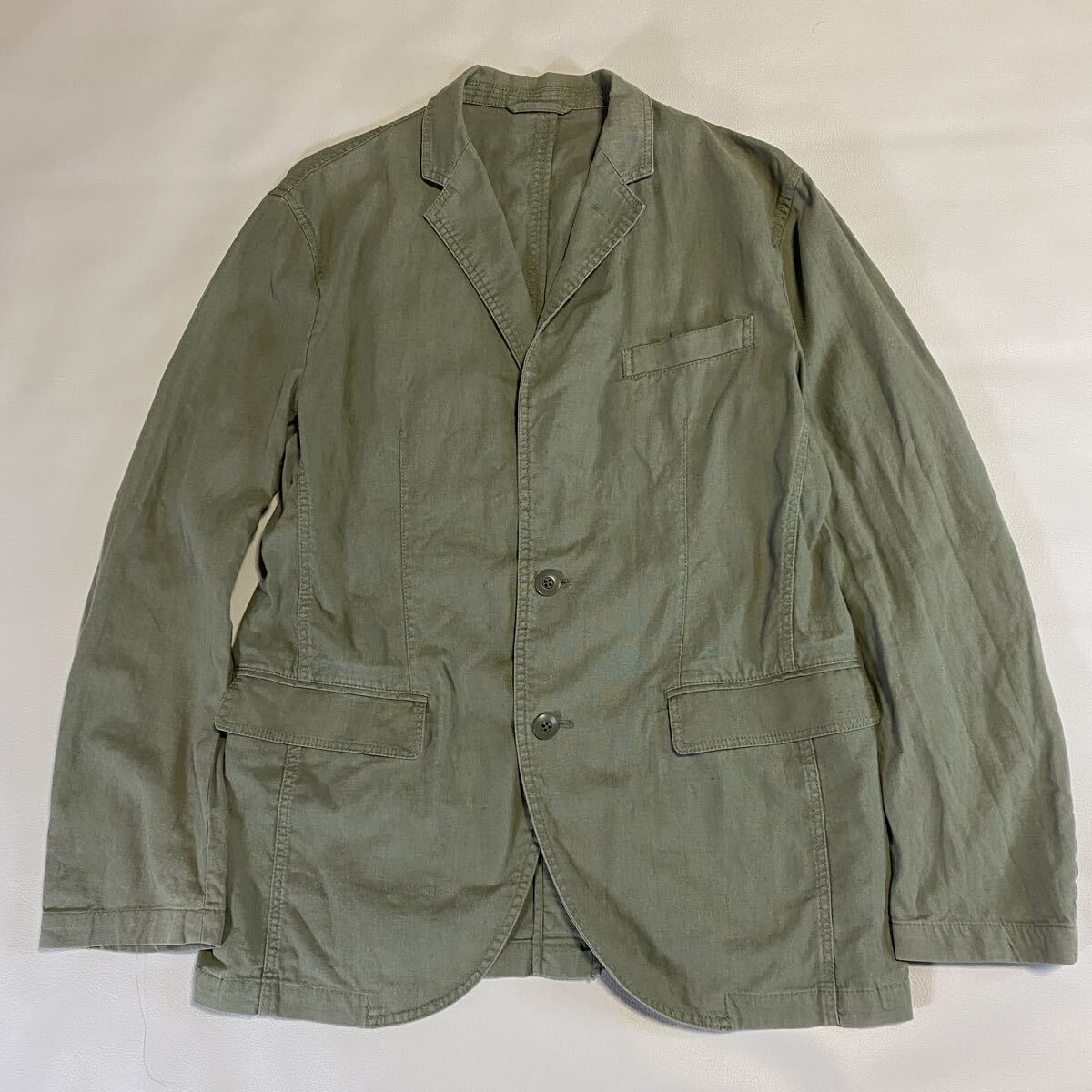 LACOSTE ラコステ リネン混ジャケット カーキ サイズ5 Lサイズ相当 ビンテージウォッシュ 麻 リネンブレンド メンズ ファブリカ 拍卖