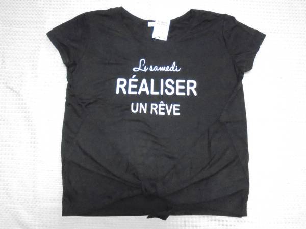 1821 ■■イーハイフン 前結びロゴTシャツ 黒■F 新品拍卖