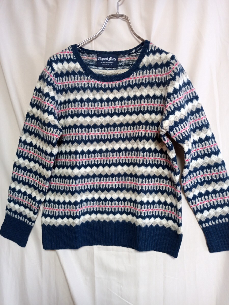 13005 ★★ Apparel Made ウール あるノルディック総柄 長袖セーター ニット FREE拍卖