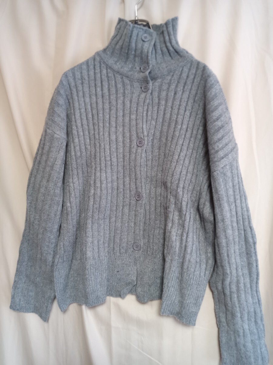 13008 ★★★ ZHUORUISHI ハイネックリブニットカーディガン サイズM グレー拍卖