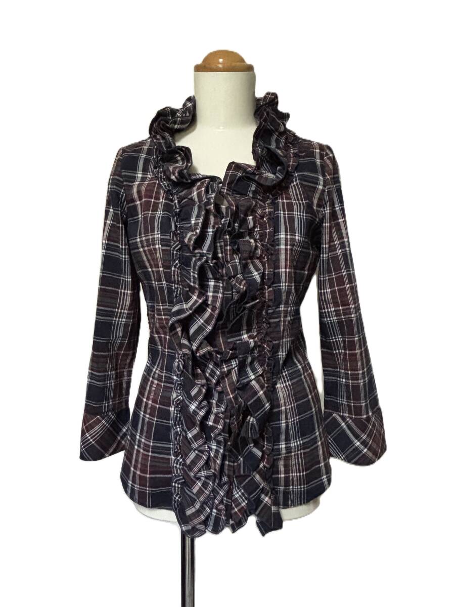 ナラカミーチェ【新品同様 未使用に近い極美品】NARACAMICIE フリル ブラウス 長袖シャツ レディース女性用 チェック柄 11(M) qkq拍卖