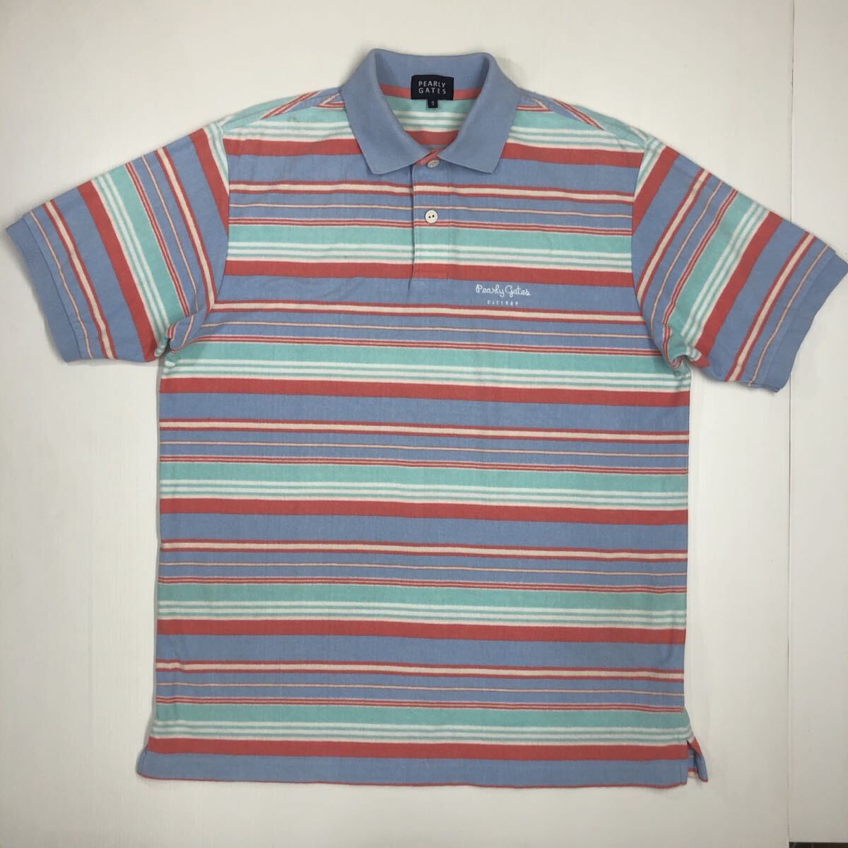 PEARLY GATES パーリーゲイツ 半袖ポロシャツ ボーダー タオル生地 メンズ サイズ5 大きいサイズ 2L-3L相当 59-9拍卖