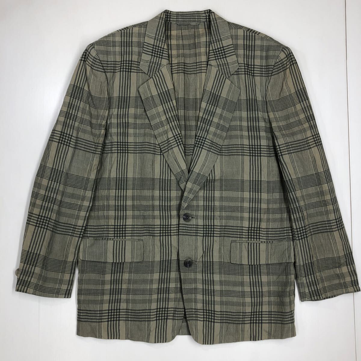 RAIKA ライカ ジャケット ブレザー 麻混 シルク混 日本製 シワ加工 チェック柄 薄手 メンズ Mサイズ 59-12拍卖