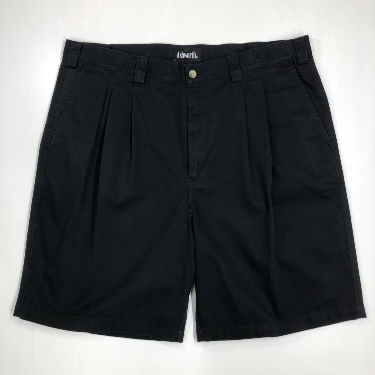 Ashworth アシュワース ハーフパンツ ショートパンツ ブラック タックパンツ ゴルフ サイズ38 大きいサイズ ウエスト96 59-18拍卖