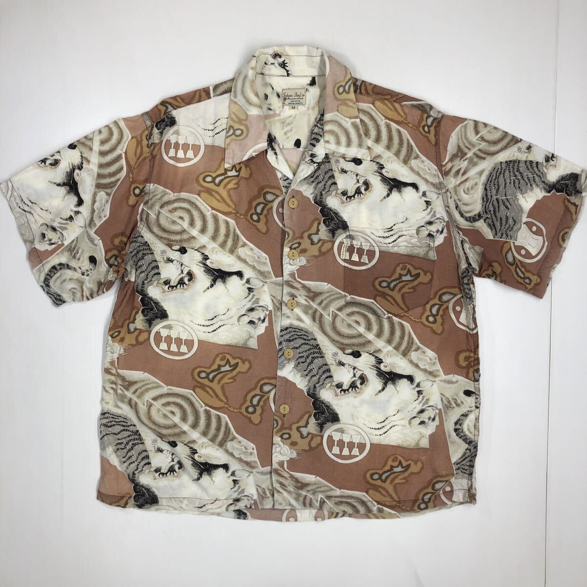 Tabura Surf アロハシャツ 和柄 柄合わせポケット レーヨン 総柄 メンズ Mサイズ 59-22 ハワイアンシャツ拍卖