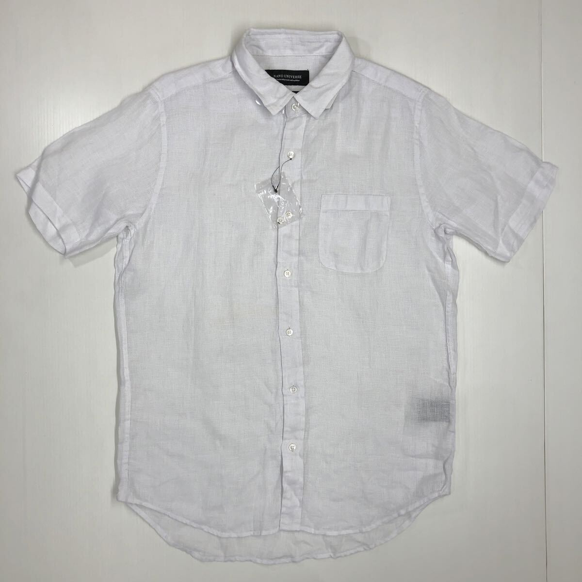 未使用品 nano universe ナノユニバース 半袖シャツ リネンシャツ 麻100% ホワイト メンズ Sサイズ 難あり 59-26拍卖
