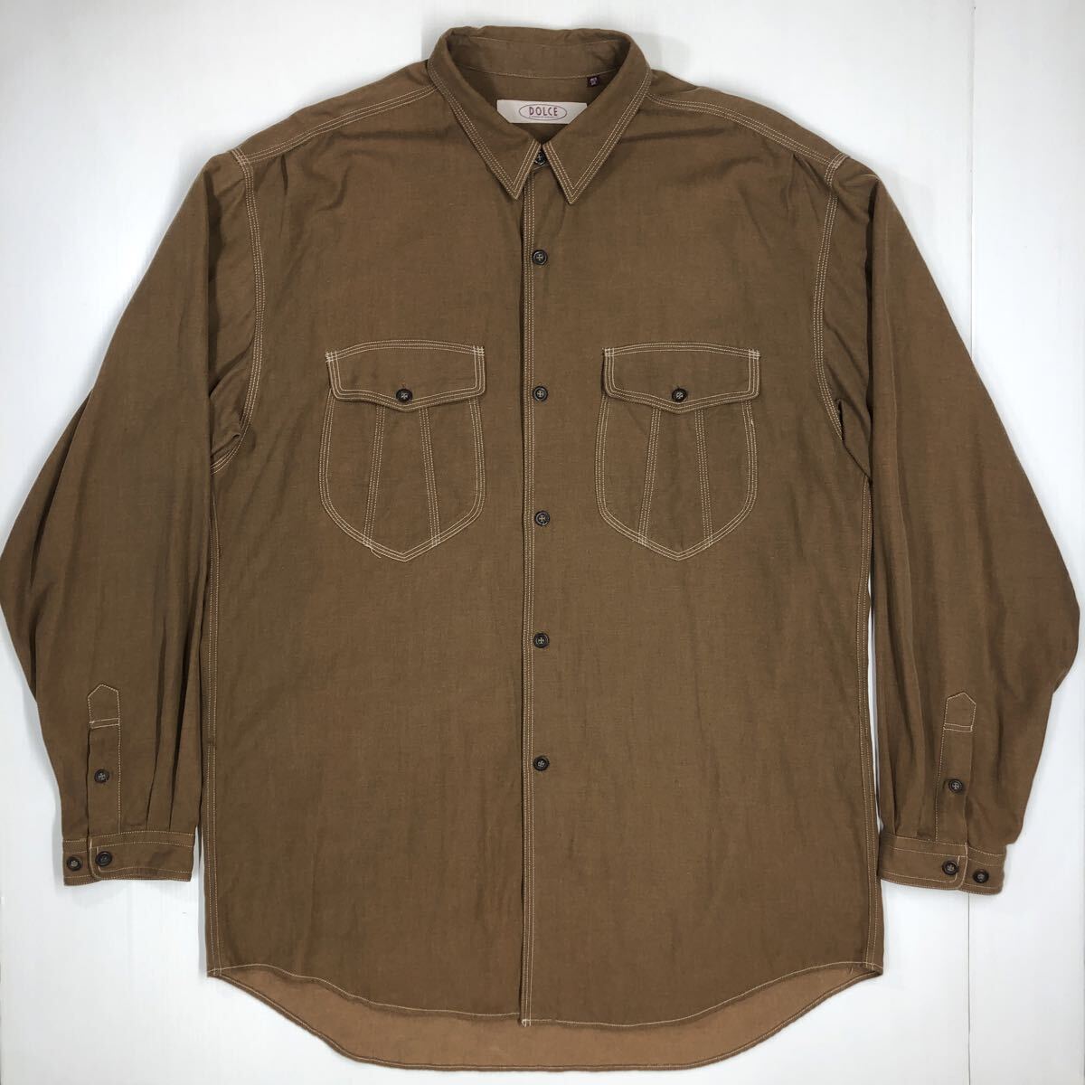 DOLCE ドルチェ 長袖シャツ ブラウン 41.5/16 日本の3L相当 大きいサイズ 59-51拍卖