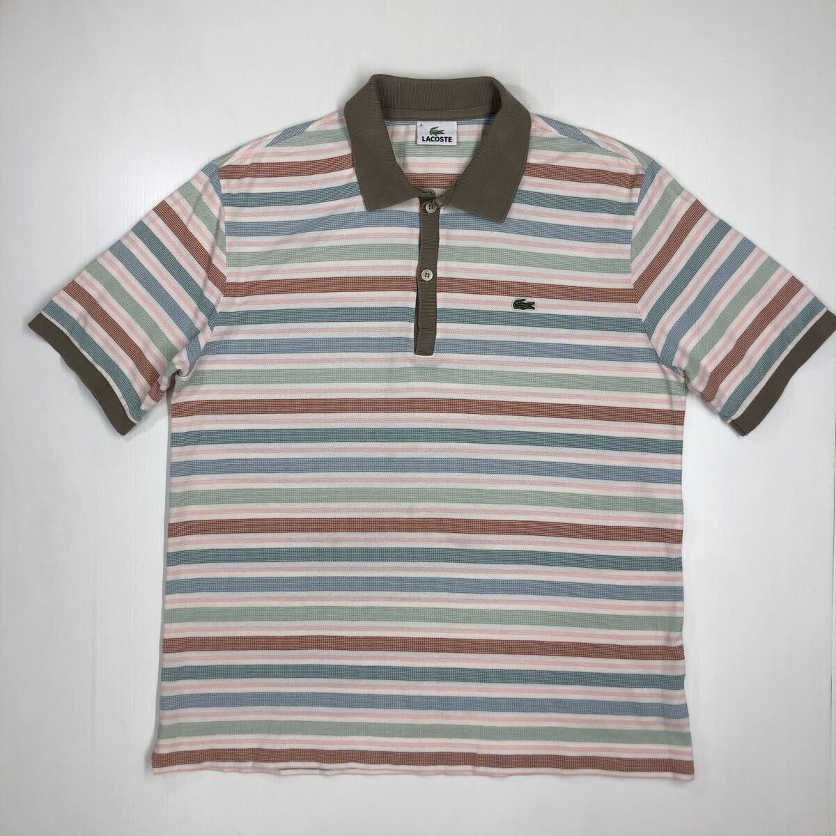 LACOSTE ラコステ 半袖ポロシャツ ボーダー柄 メンズ L〜XL サイズ4 ワニ 48-22拍卖