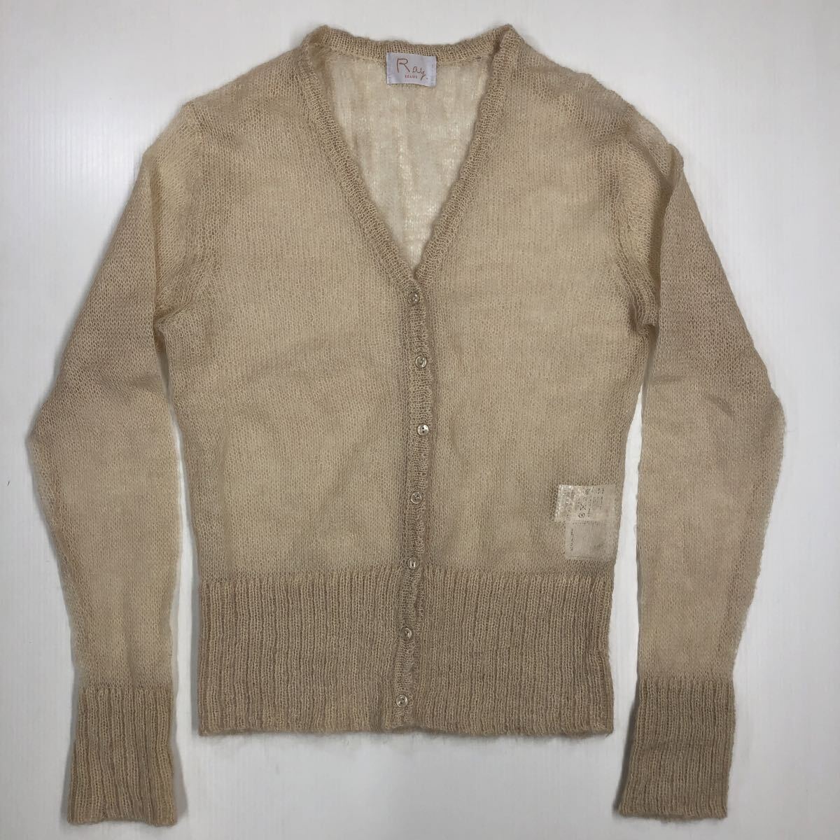 Ray BEAMS レイビームス ニットカーディガン モヘヤ シースルー サイズ38 ベージュ 59-60拍卖