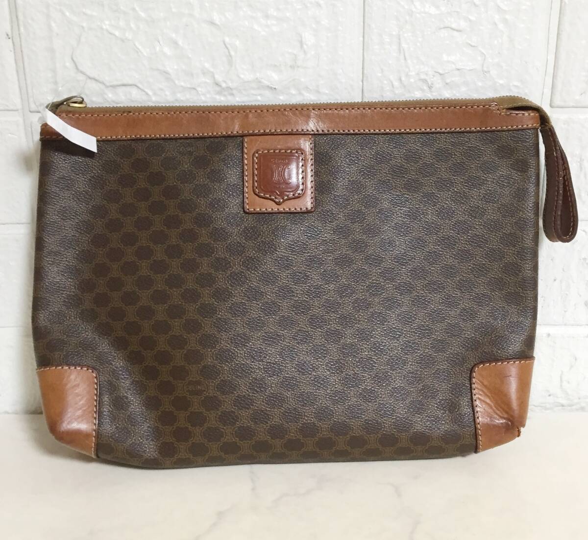 no38289 CELINE オールドセリーヌ ヴィンテージ イタリア製 本革 レザー PVC マカダム柄 セカンドバッグ クラッチバッグ ポーチ拍卖