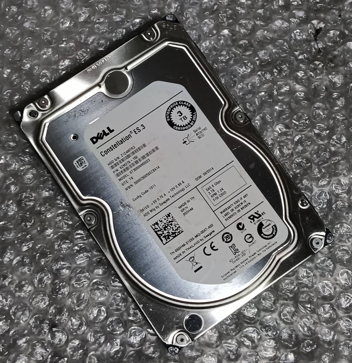 【中古パーツ】 3.5インチ DELL ST3000NM0023 7.2K 3TB SAS HDD 正常/健康品 ■SAS3222拍卖