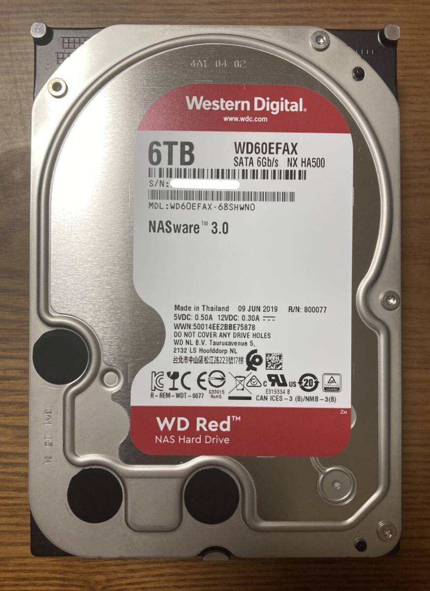 【状態◎】Western Digital ウェスタンデジタル Redシリーズ WD60EFAX 3.5インチHDD 6TB(NAS向けHDD)拍卖