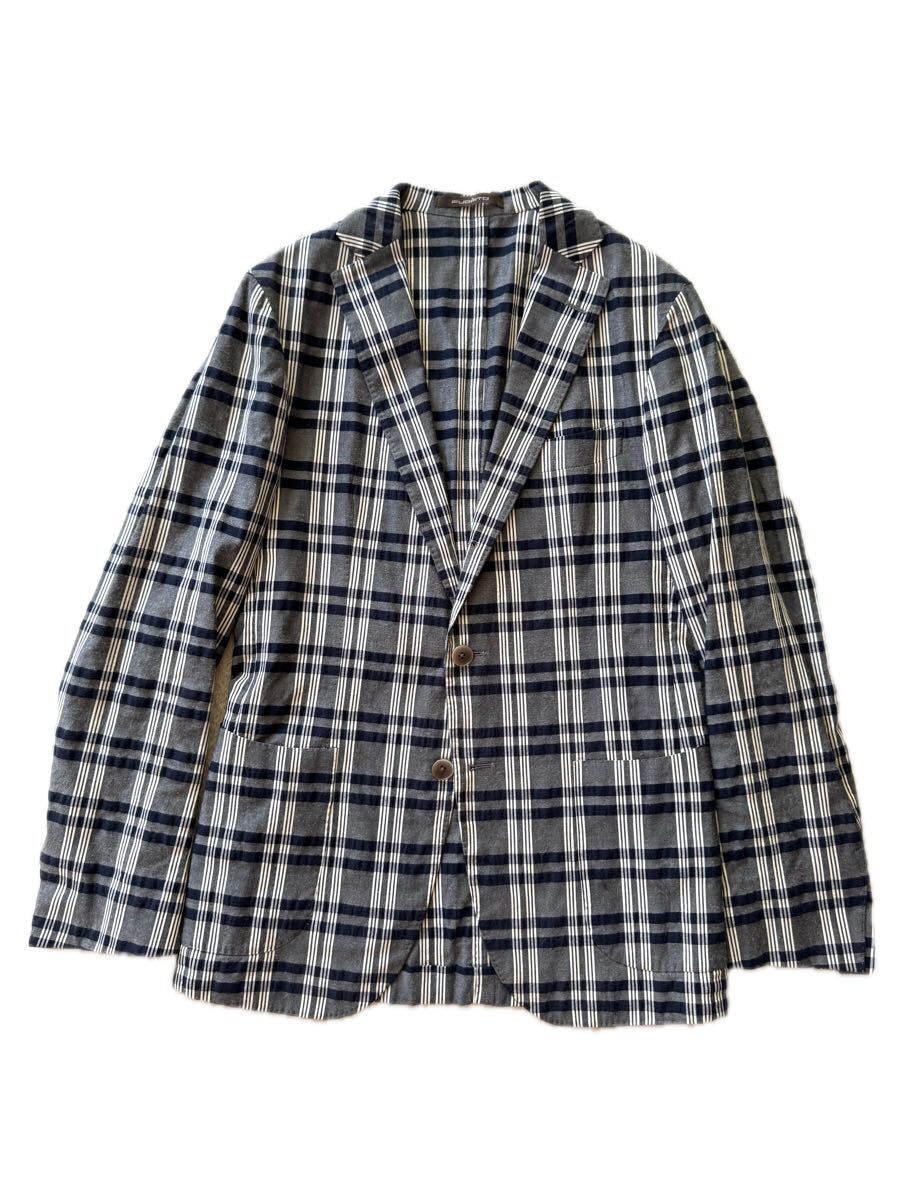 FUGATO per SHIPS size44 イタリア製コットンジャケット チェック柄 メンズ ネイビー ホワイト 紺 白 フガート 別注 シップス ブレザー拍卖