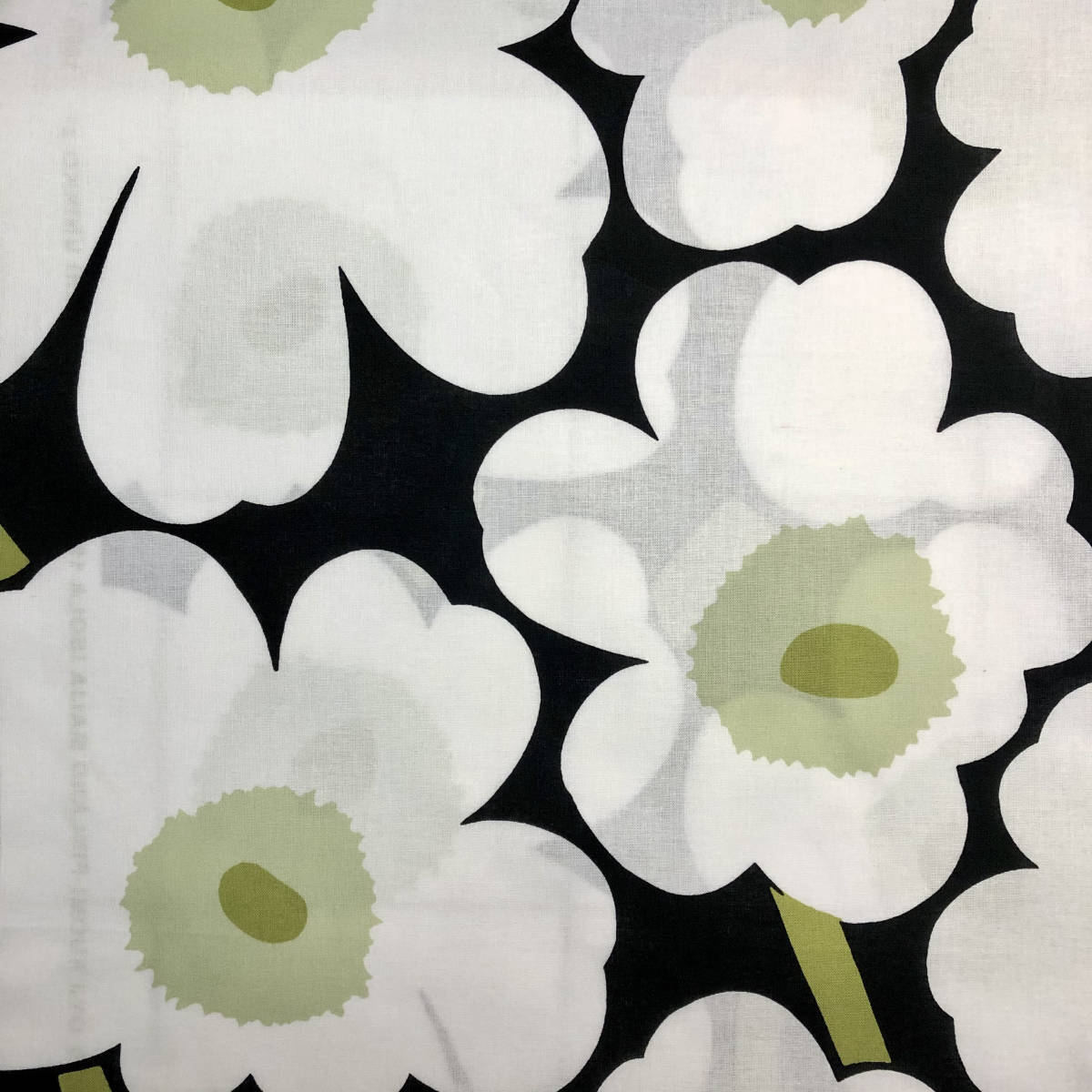 marimekko ハーフカットクロス/はぎれ ピエニウニッコ ブラック×グリーン×ホワイト 68×50cm マリメッコ拍卖