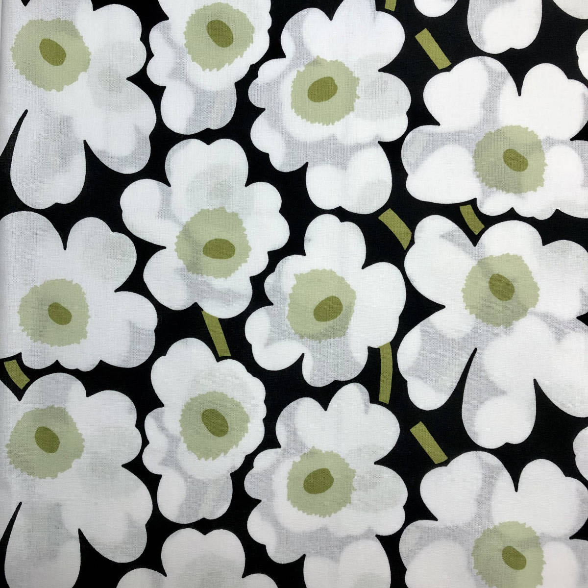 marimekko ハーフカットクロス/はぎれ ミニウニッコ ブラック×グリーン×ホワイト 68×50cm マリメッコ拍卖