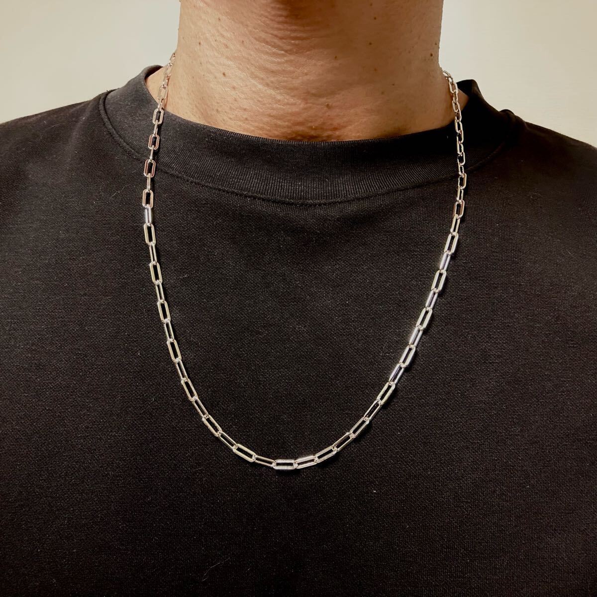 Silver925 長方形ネックレス 幅4mm 長さ60cm シルバー925 刻印あり拍卖