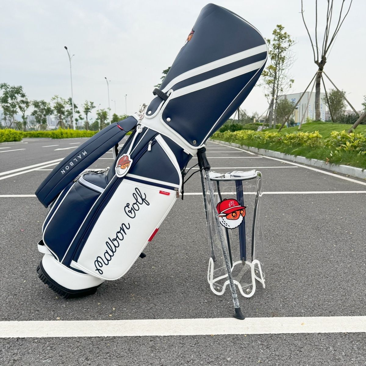 マルボンゴルフ malbon golf キャディバッグ 支柱型ゴルフ 5ウェイ PU 新品 男女兼用 ネイビー sk0445-7拍卖