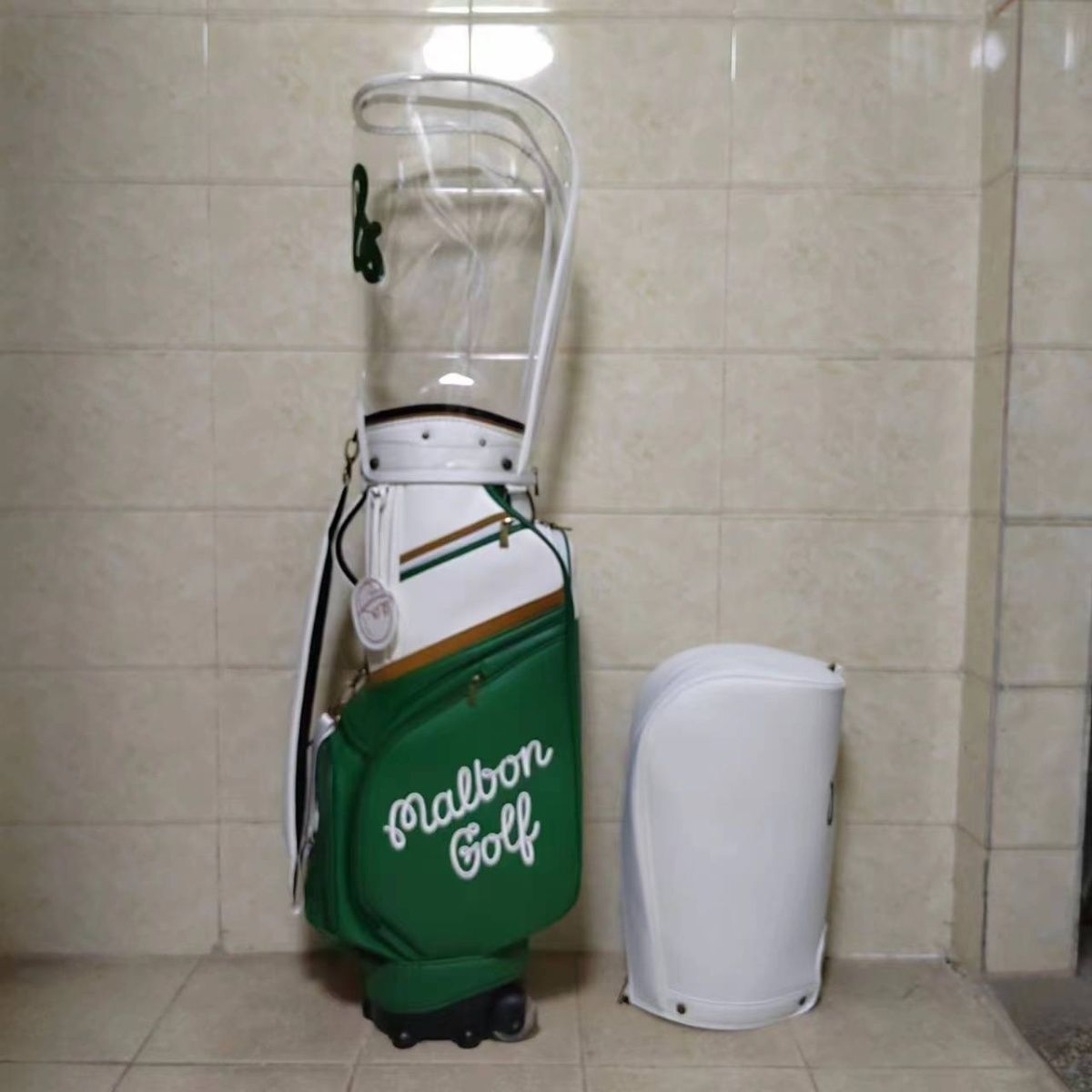 マルボンゴルフ malbon golf キャディバッグ フード2種類付き キャスター付き キャリーバッグ グリーン sk0362-6拍卖