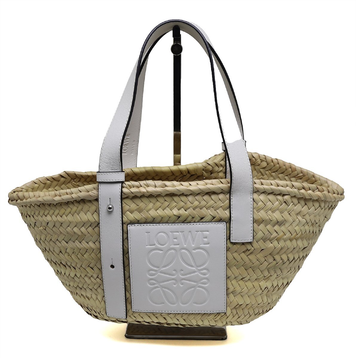 中古品 ロエベ バスケットバッグ スモール ラフィア ホワイト 327.02.S93 90285184拍卖