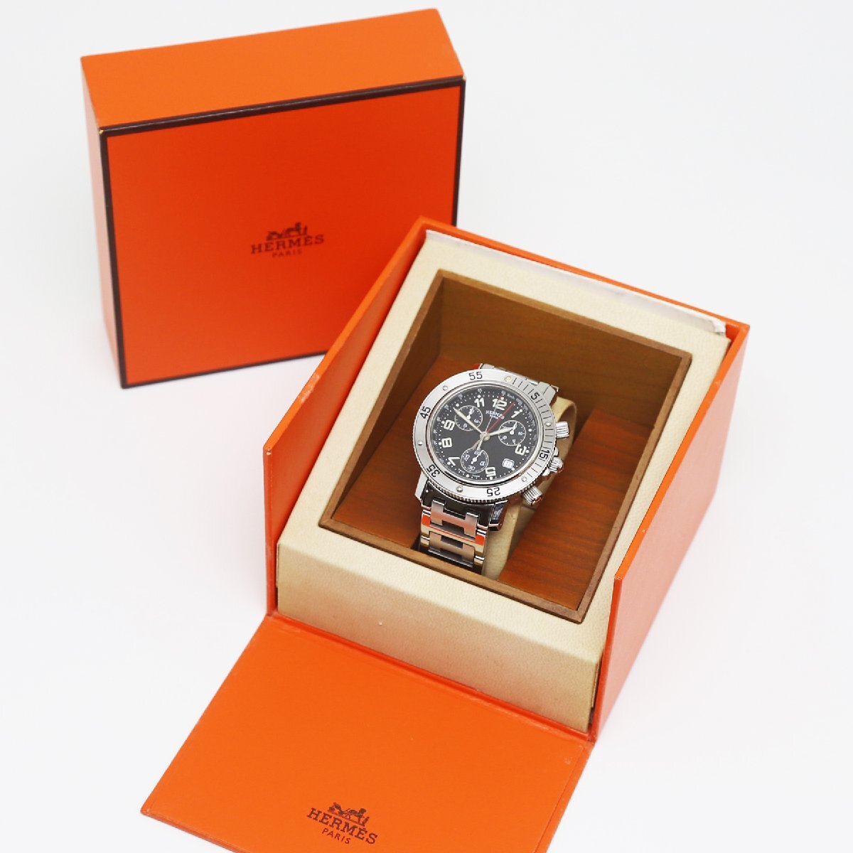 中古品 エルメス クリッパーダイバー 腕時計 クロノグラフ 黒文字盤 クオーツ CL2.910拍卖