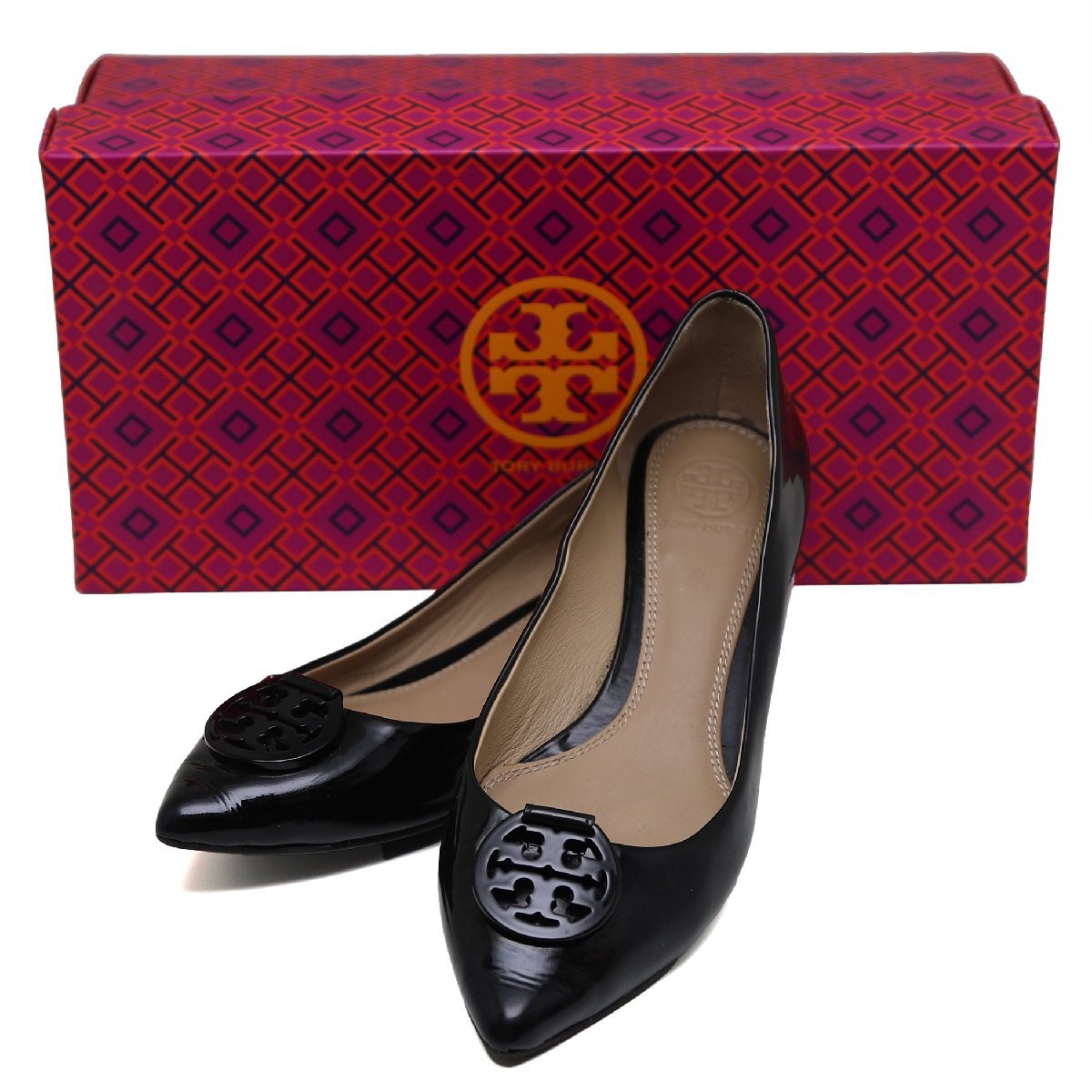 中古品 トリーバーチ パンプス ブラック パテントレザー シューズ サイズ6 23cm拍卖