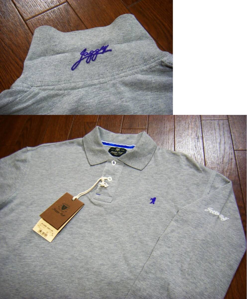 伸縮/新品〇Jaggy Golf シャツ LL 薄手 刺しゅうロゴ グレー同色濃淡.混在拍卖