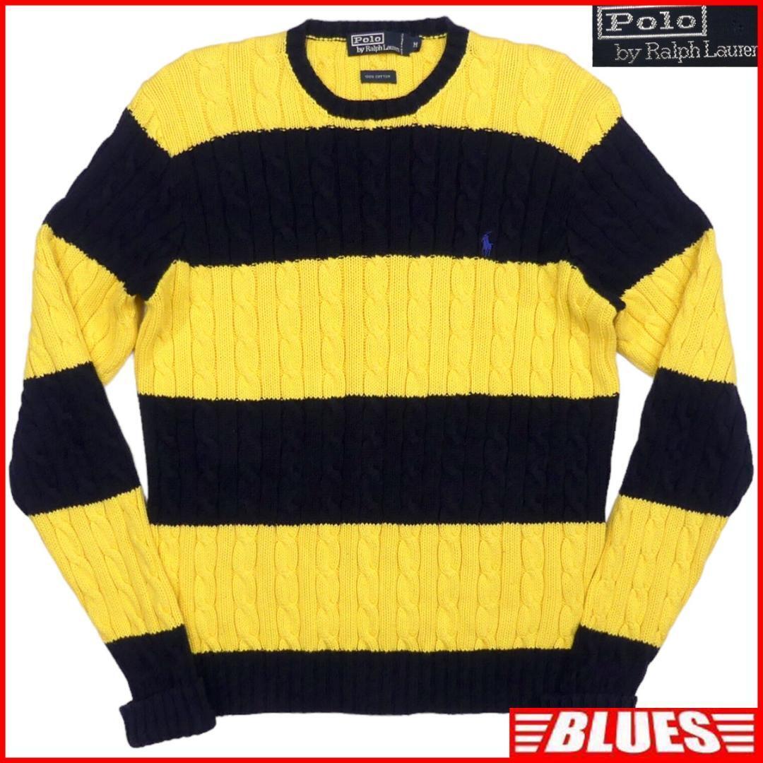 即決★POLO RALPH LAUREN★メンズM ニット セーター ラルフローレン 紺 ネイビー 黄 ボーダー拍卖