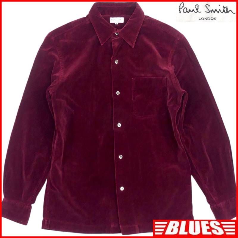 即決★Paul Smith★メンズ L ベルベットシャツ ポールスミス 赤 ワインレッド ボルドー 長袖拍卖