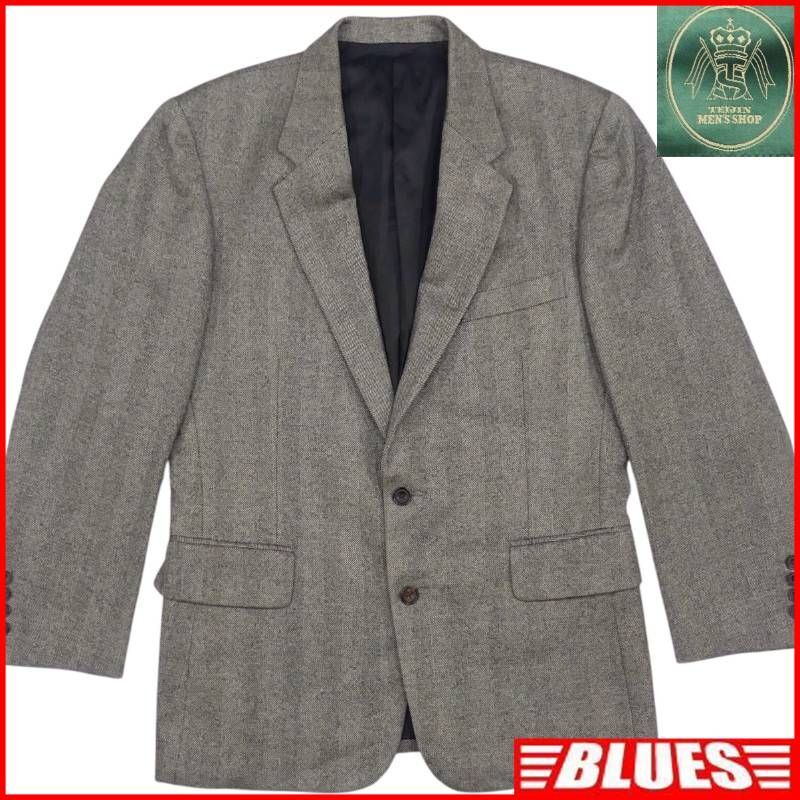 即決★TEIJIN MEN'S SHOP★メンズ M テーラードジャケット テイジンメンズショップ ヘリンボーン グレー ブレザー スーツ 上着 アウター拍卖