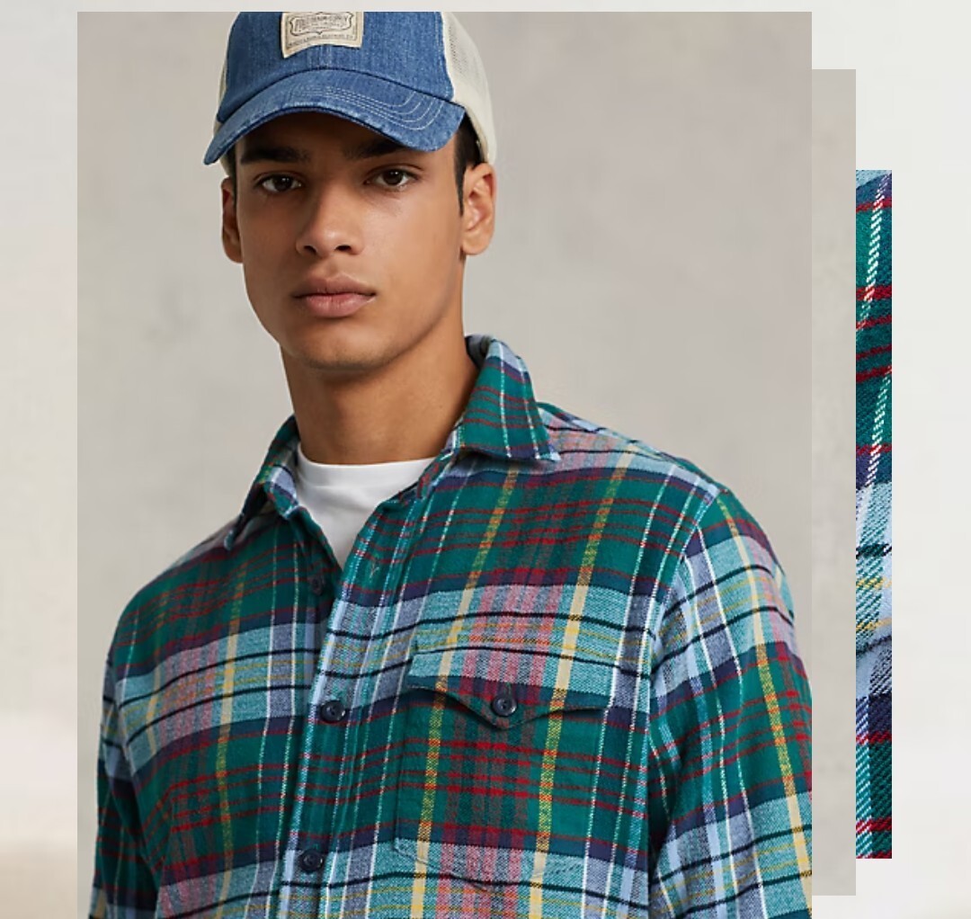 POLO RALPH LAUREN ポロラルフローレン Classic Fit Plaid Brushed Flannel Shirt プラッド ブラッシュド フランネル シャツ 現行 メンズ M拍卖