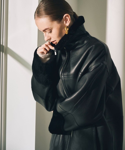 定価25万 新品同様・未使用【CITY】シープスキン ムートンジャケットコート 羊革 リアルレザー ブラック黒 本革 レザージャケット拍卖