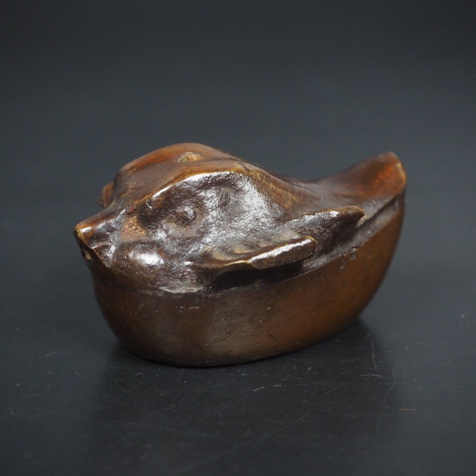 【金富士】値下げ中 明治金工 古銅おしどり(鴛鴦)水滴 検/銀瓶鉄瓶茶托茶壺古錫玉川堂高岡佐渡銅器龍文堂亀文堂清拍卖