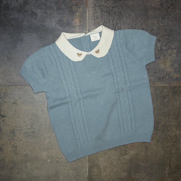 NEXT baby◇ネクスト 赤ちゃん用半袖ニット◇コットン ブルー系 1 1/2ー2サイズ 美品 拍卖