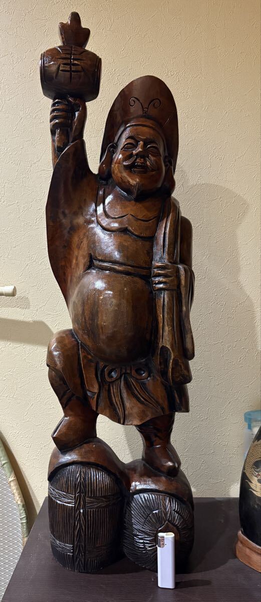 大型 大黒天様 大黒様 木彫り 彫刻 仏像 高さ約92cm 七福神 縁起物 置物 大黒天 木彫り 商売繁盛 大黒様 木製 オブジェ 七福神 縁起物 拍卖