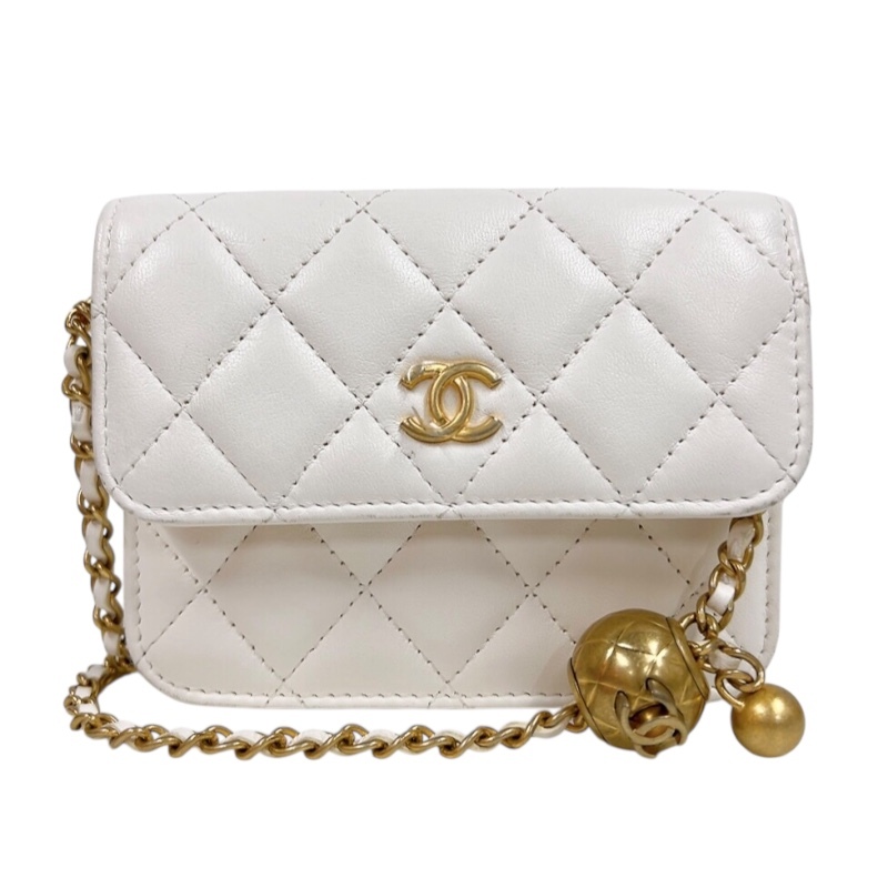 シャネル CHANEL マトラッセミニチェーンウォレット AP1628 ホワイト ゴールド金具 ラムスキン ウォレットチェーン レディース 中古拍卖