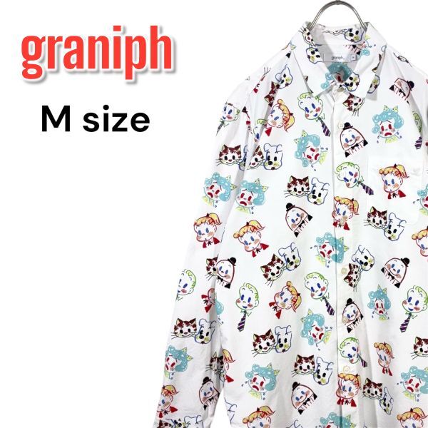 【美品】graniph グラニフ OSAMU GOODS 長袖シャツ Mサイズ イラストレーター原田治 総柄 キャラクター拍卖