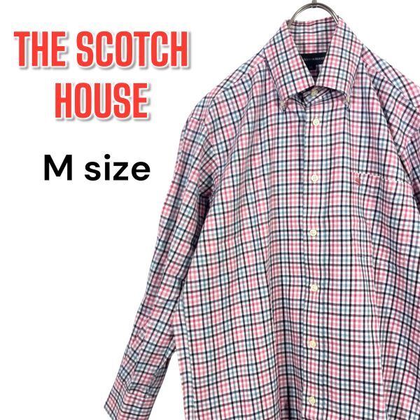 【美品】THE SCOTCH HOUSE スコッチハウス 長袖チェック柄 ボタンダウンシャツ Mサイズ 綿100% メンズ 三陽商会 トップス カジュアル 紳士拍卖