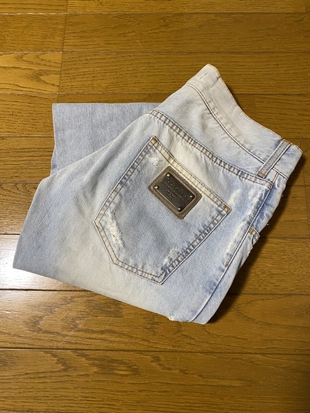 【DOLCE&GABBANA】14GOLD ダメージ加工 バックプレート デニムパンツ 44 GZN9LD G8F35 ゴールド ドルチェ&ガッバーナ ドルガバ拍卖