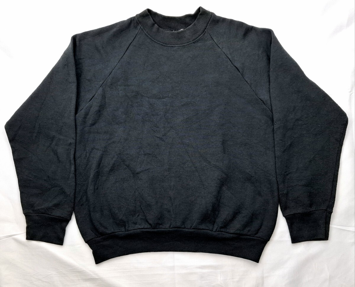 良好 90s USA製 FRUITOFTHELOOM ラグランスリーブ 無地スウェット 黒 M 90年代 アメリカ製 ブランク ブラック ビンテージ VINTAGE 拍卖