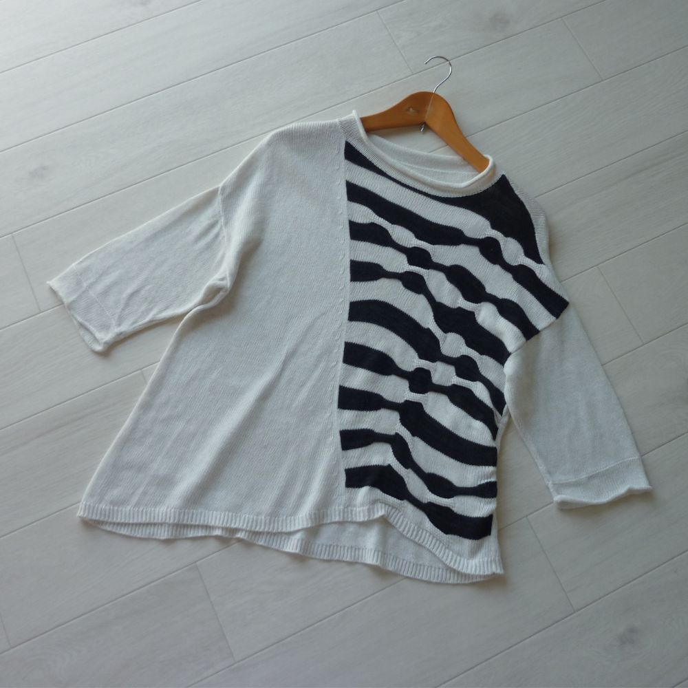 慈雨 ジウ センソユニコ マツオインターナショナル コットンリネン 半端袖 ニット カットソー サイズ40 L拍卖