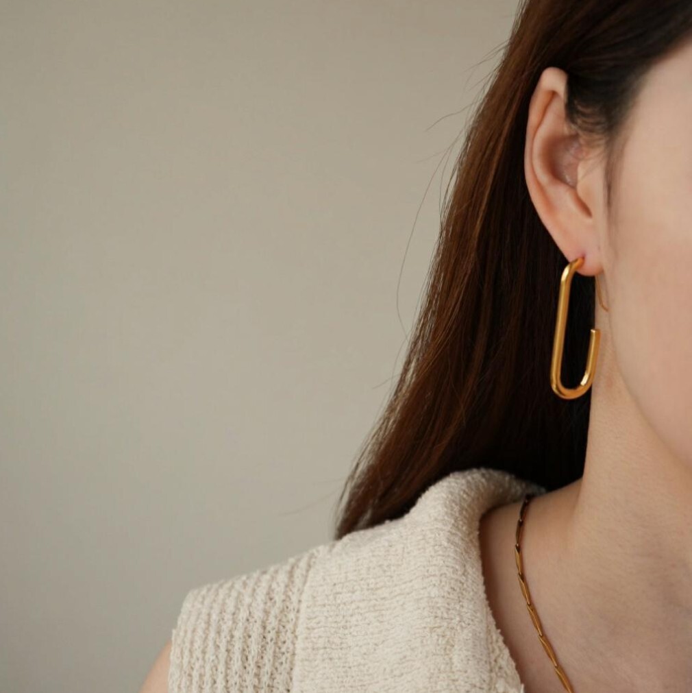 オーバルフープピアス ゴールド シンプル ボリューム 楕円 匿名配送 #134g拍卖