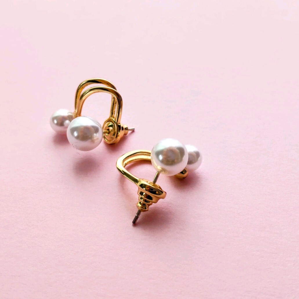 ダブルパールフープピアス 2way 卒業式 結婚式 入学式 #119拍卖