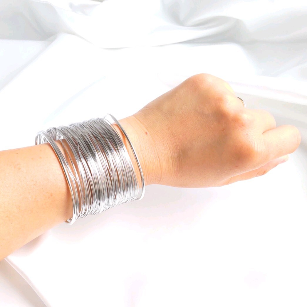 ワイヤーカフバングル ワイド シルバー 太め 幅広 韓国 匿名配送 #120s拍卖