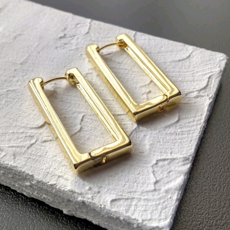 レクタングルフープピアス ゴールド 長方形 メンズ 匿名配送 #147拍卖