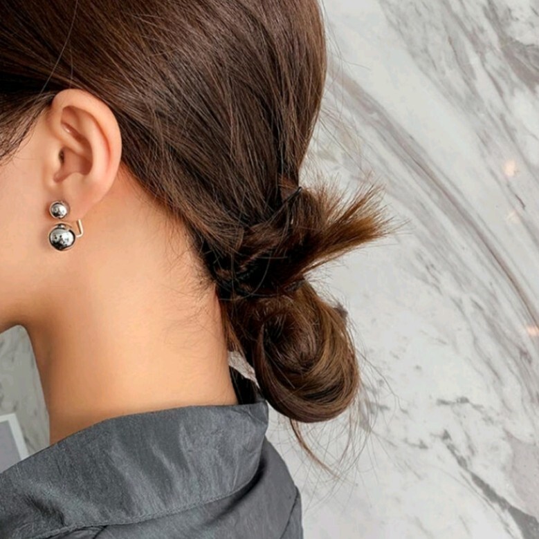 2way ダブルボールメタルピアス シルバー 丸玉 匿名配送 韓国 #144拍卖