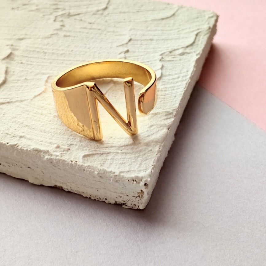 【推し活におすすめ】イニシャル オープンリング N ゴールド 指輪 ペア 韓国 推し活 #74拍卖