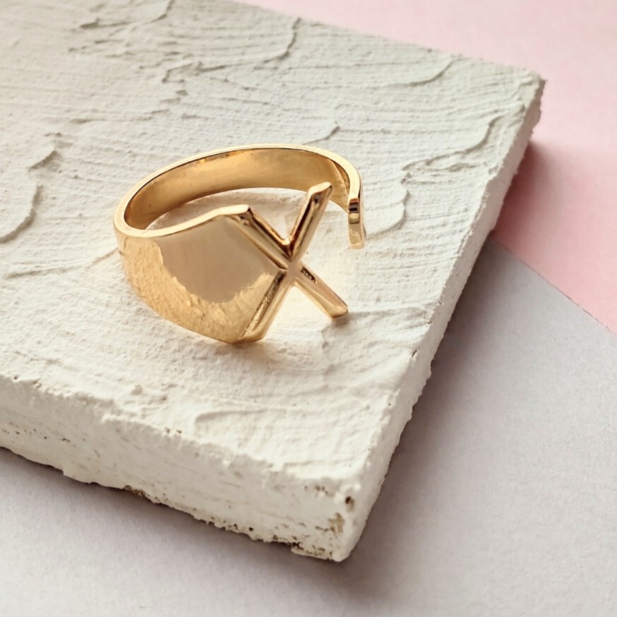 【推し活におすすめ】イニシャル オープンリング X ゴールド 指輪 ペア 韓国 推し活 #74拍卖