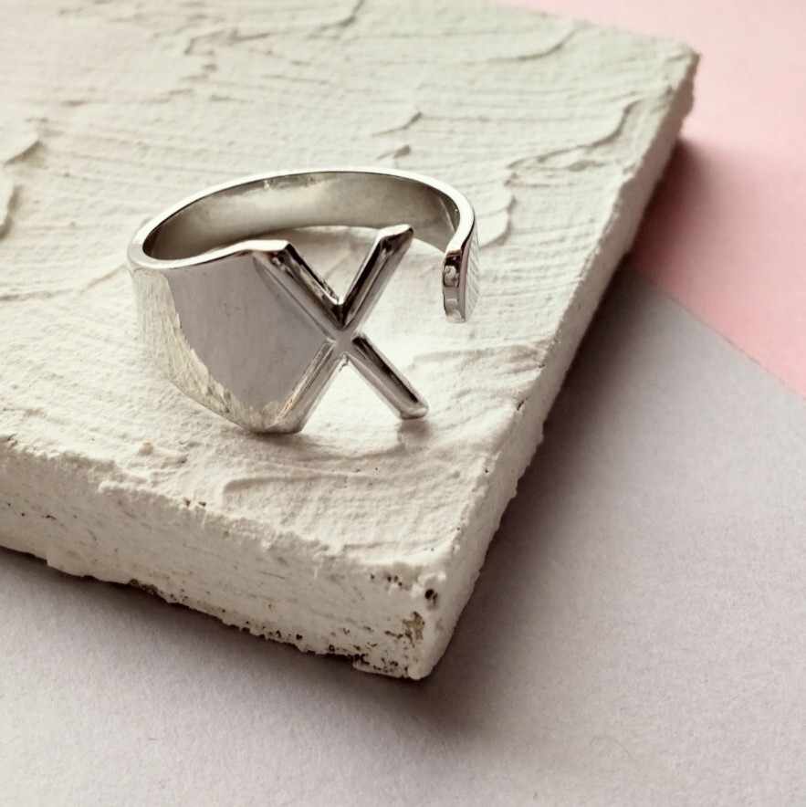 【推し活におすすめ】イニシャル オープンリング X シルバー 指輪 ペア 韓国 推し活 #74拍卖