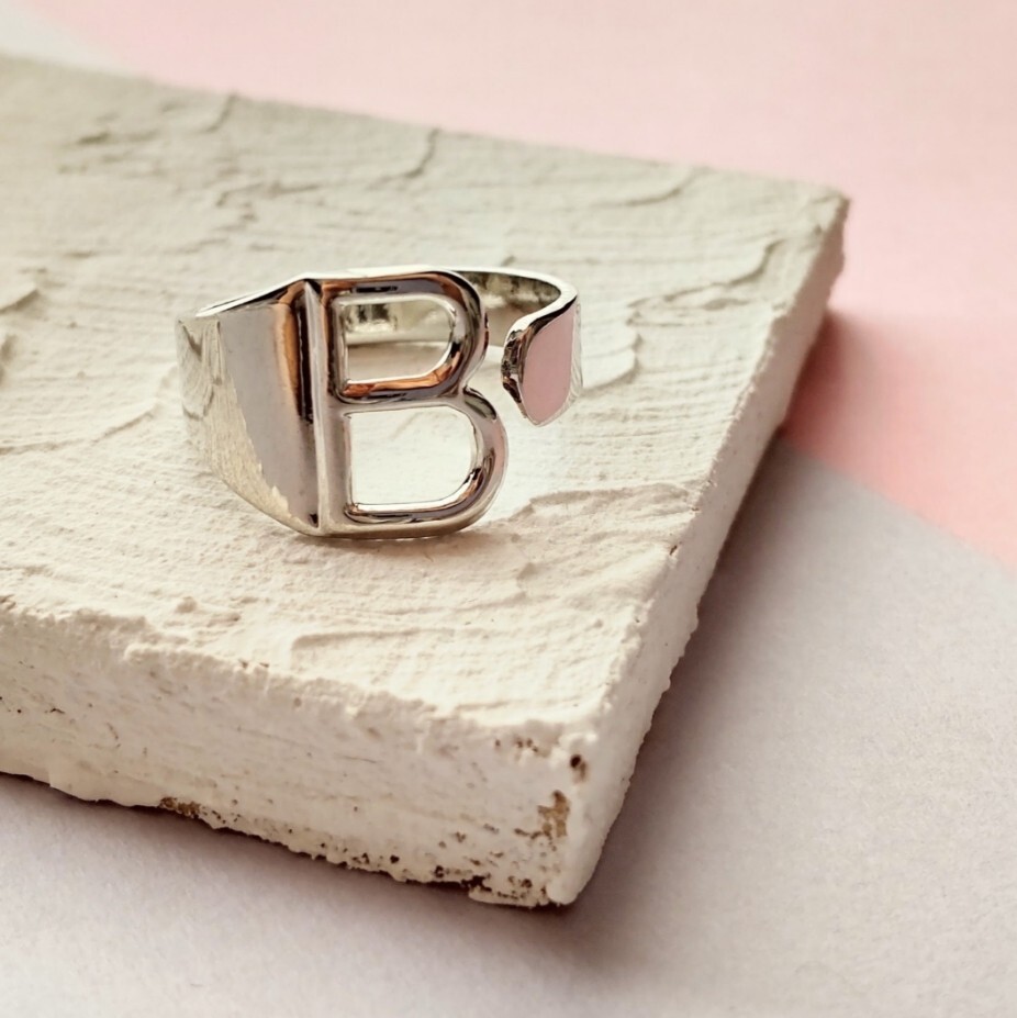 【推し活におすすめ】イニシャル オープンリング B シルバー 指輪 ペア 韓国 推し活 #74拍卖